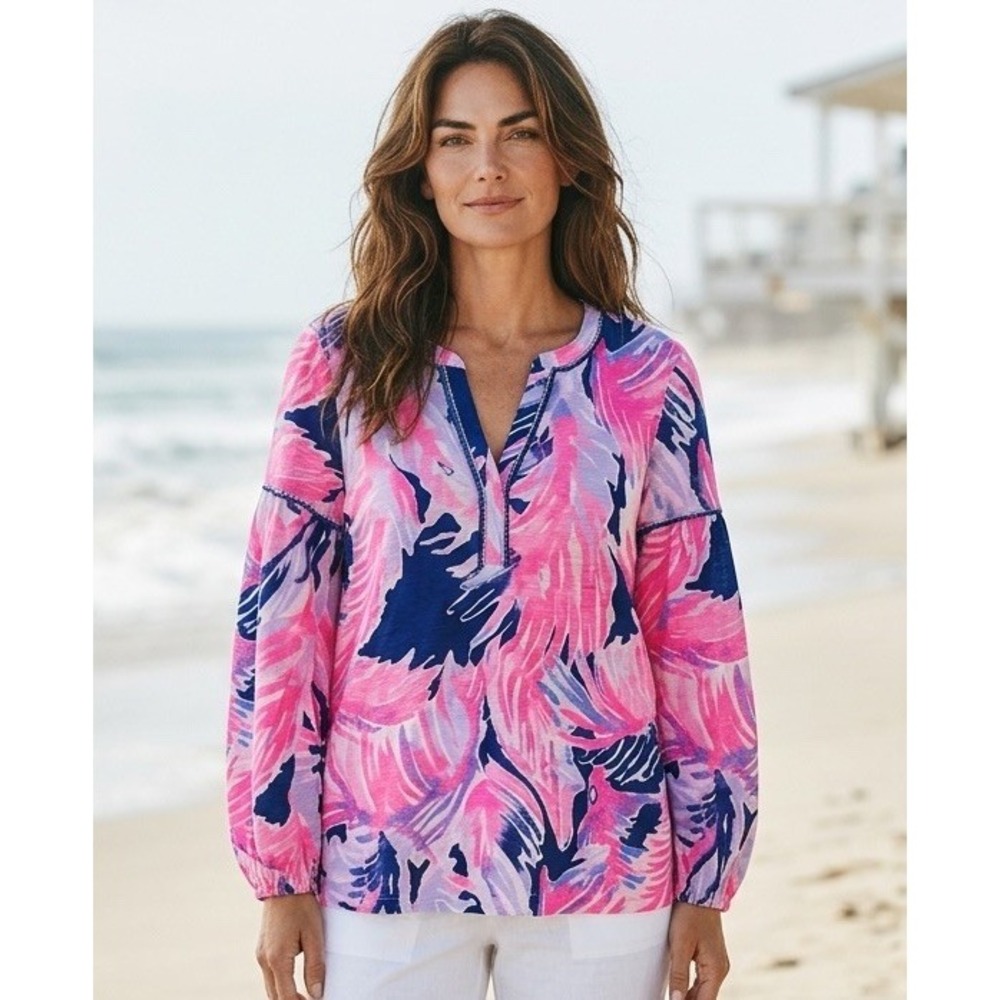 New Lilly Pulitzer XLarge Kalissa Tunic Top Blouse Shirt Blue Paradise Point XL